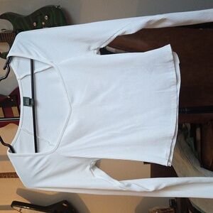 Wild Fable White Ribbed Long Sleeve Top